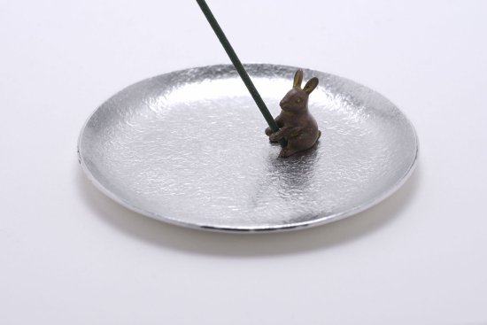 京都 清課堂 銅製 香立 うさぎ & 錫製 石目豆皿 セット