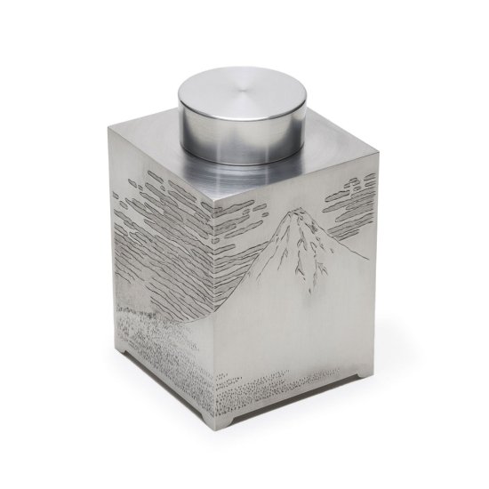 昇峰』造 純錫 富士山水風景図茶合 茶量 茶匙 茶器 煎茶道具 - 美術品