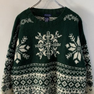 <img class='new_mark_img1' src='https://img.shop-pro.jp/img/new/icons1.gif' style='border:none;display:inline;margin:0px;padding:0px;width:auto;' />1990s  GAP  wool nordic pattern hand knit sweater . size large .