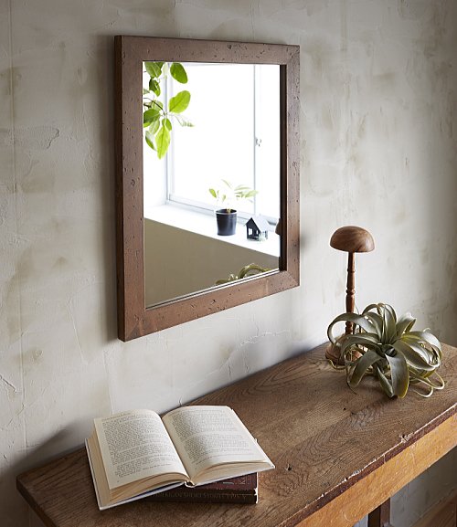 木枠の鏡  パイン材 ブラウン  H500×W600×D25mm