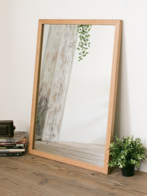 木枠の鏡 オーク材 800×600ミリ 木枠幅30ミリ