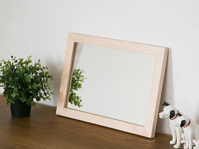 木枠の鏡  ハードメープル材400×300ミリサイズ 木枠幅30ミリタイプ