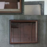 鉄枠と木枠の鏡 ブラックウォルナット材 約520×約420mm 