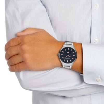 エンポリオアルマーニ腕時計/メンズ/AR11137/ブルーダイアル/シルバーベルト/レナート/バーインデックス - 【Armani-Side】