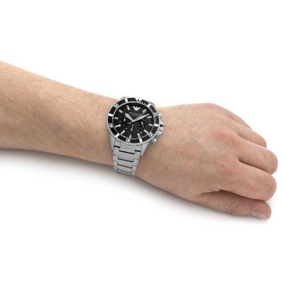 【2022年新作モデル】エンポリオアルマーニ腕時計/メンズ/AR11360/ブラックダイアル/ダイバー/シルバステンレスベルト -  【Armani-Side】