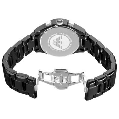 エンポリオアルマーニブラックセラミックAr1401 ブラックダイヤルクロノ腕時計