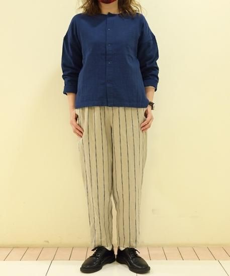 Le minor リネンデニム ストライプ テーパードパンツ (EL16104