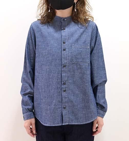 グランマ ママ ドーター 定価2,2万 シャンブレーフリルスタンドカラーシャツ グランマ ママ ドーター 定価2,2万 シャンブレーフリルスタンド