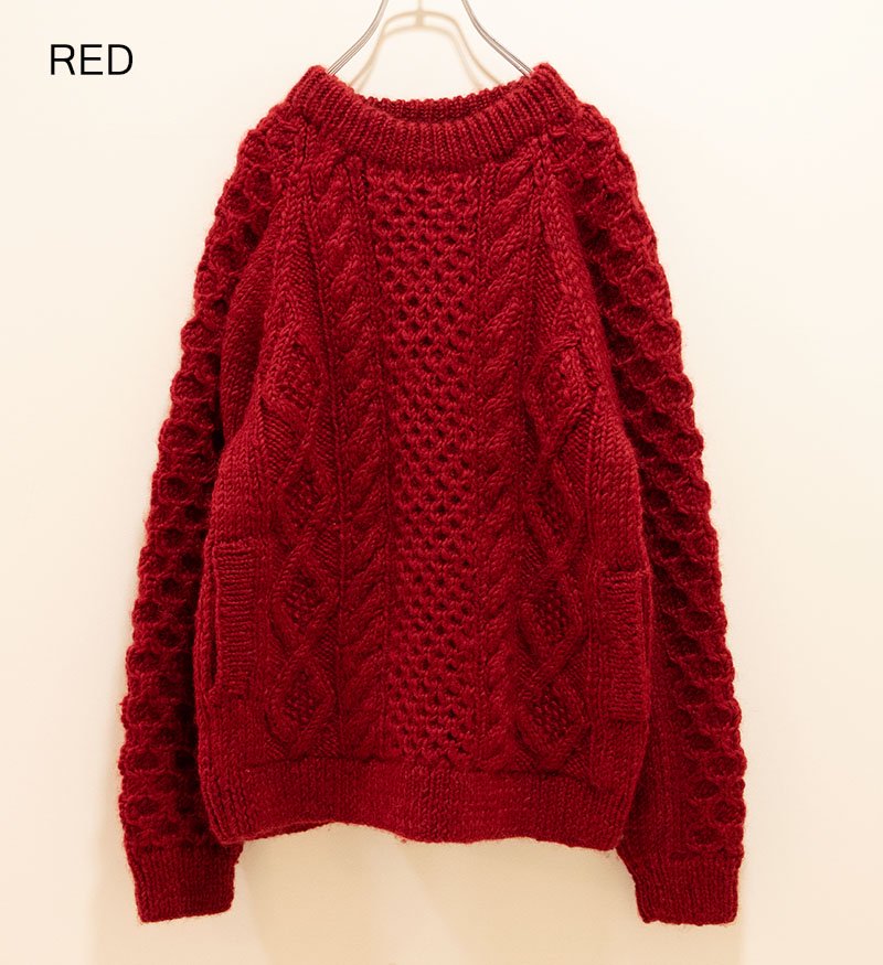 HARVESTY/women/CABLE KNIT PULLOVER 手編みケーブルニット プル