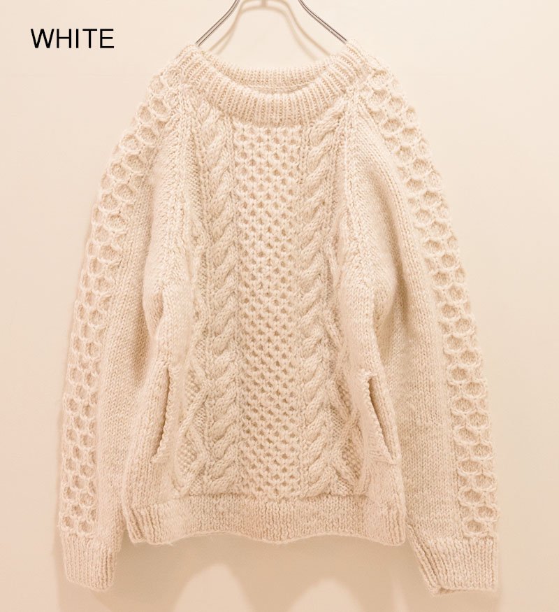 HARVESTY/women/CABLE KNIT PULLOVER 手編みケーブルニット プル