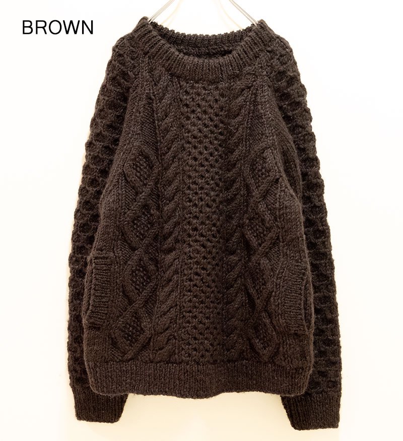 HARVESTY/women/CABLE KNIT PULLOVER 手編みケーブルニット プル