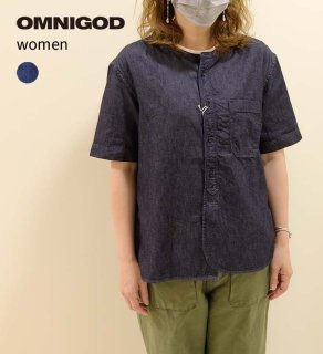 OMNIGOD 5.5ozデニム ショートスリーブスタンドカラーシャツ women 56-0898E
