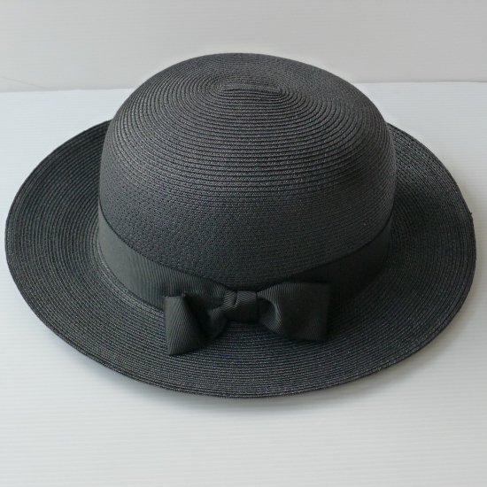 206.さりげない形の麦わら帽子 黒 - 大きいサイズの帽子屋さん ポピンズ
