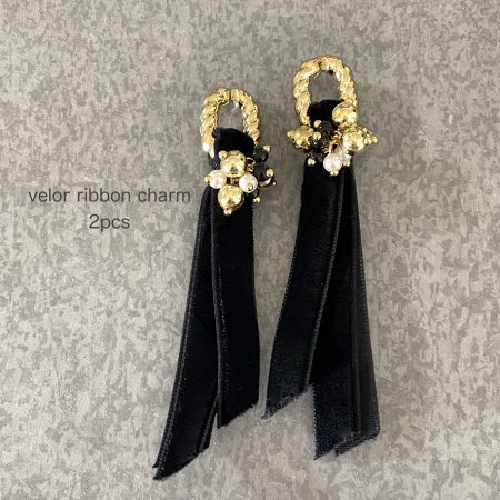 2pcs☆velour ribbon tassel charm・black - HACO AND SHELTER