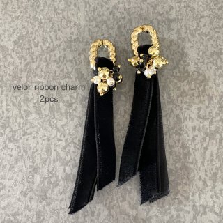 2pcs★velour ribbon tassel charm・black