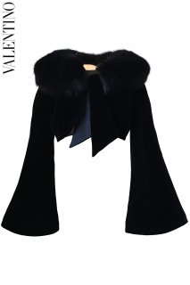 11号【レンタルドレス】PRD CODE:00026 | VALENTINO Black Velvet Bolero w/ Fur Collar（ヴァレンティノ ファー付ベルベットボレロ）