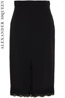 5号【レンタルドレス】PRD CODE:01130 | ALEXANDER McQUEEN Black Lace Trim Front Slit Skirt（アレキサンダー・マックイーン スカート） 