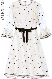 7号【レンタルドレス】PRD CODE:00094 | VALENTINO Florets & Polka Dots Embroidered Beige Silk Dress（ヴァレンティノドレス）