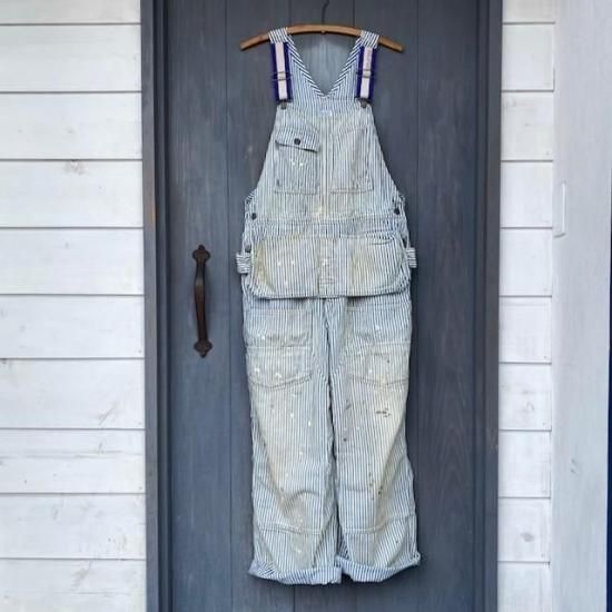 う*ぎ様 DENIMDUNGAREE ダメージリペア加工ヒッコリーオーバーオール う*ぎ様 DENIMDUNGAREE ダメージリペア加工ヒッコリー