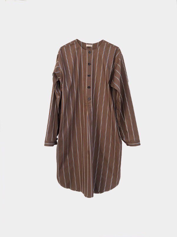 NO COLLAR SHIRT (BROWN STRIPE)