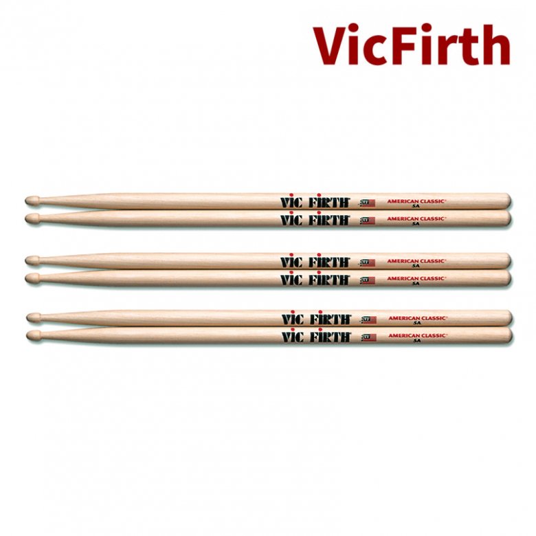 VIC FIRTH (ヴィックファース) ドラムスティック アメリカン・クラシック ヒッコリー 14.4×407mm VIC-5A  (定番スティック！まとめ買い3ペアセット) - シライミュージック