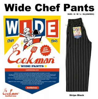 【COOKMAN】 Wide Chef Pants 「Stripe」 Black