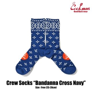 【COOKMAN】 Crew Socks Bandanna Cross Navy