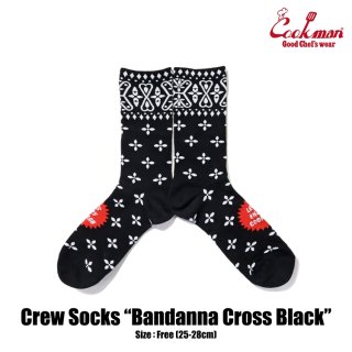 【COOKMAN】 Crew Socks Bandanna Cross Black