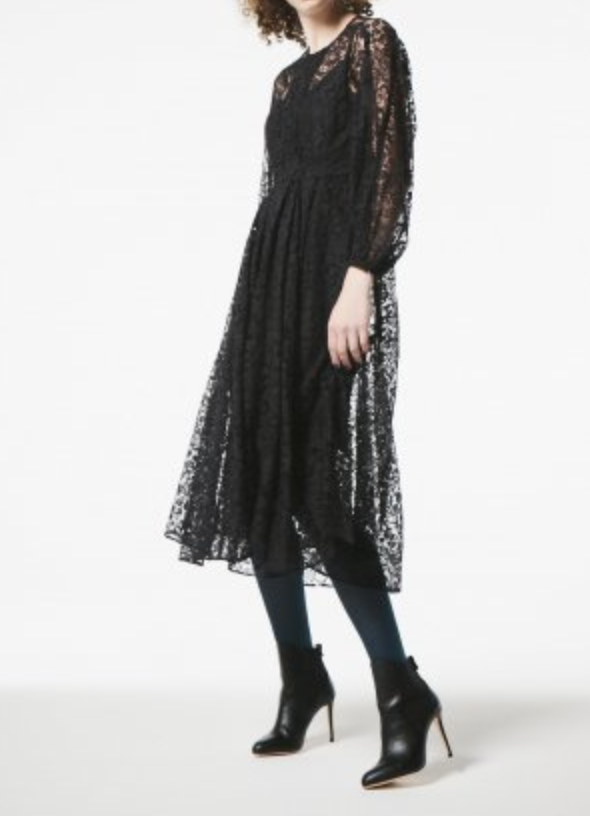 50%off FLOWER-LACE TRIMMING GATHER DRESS