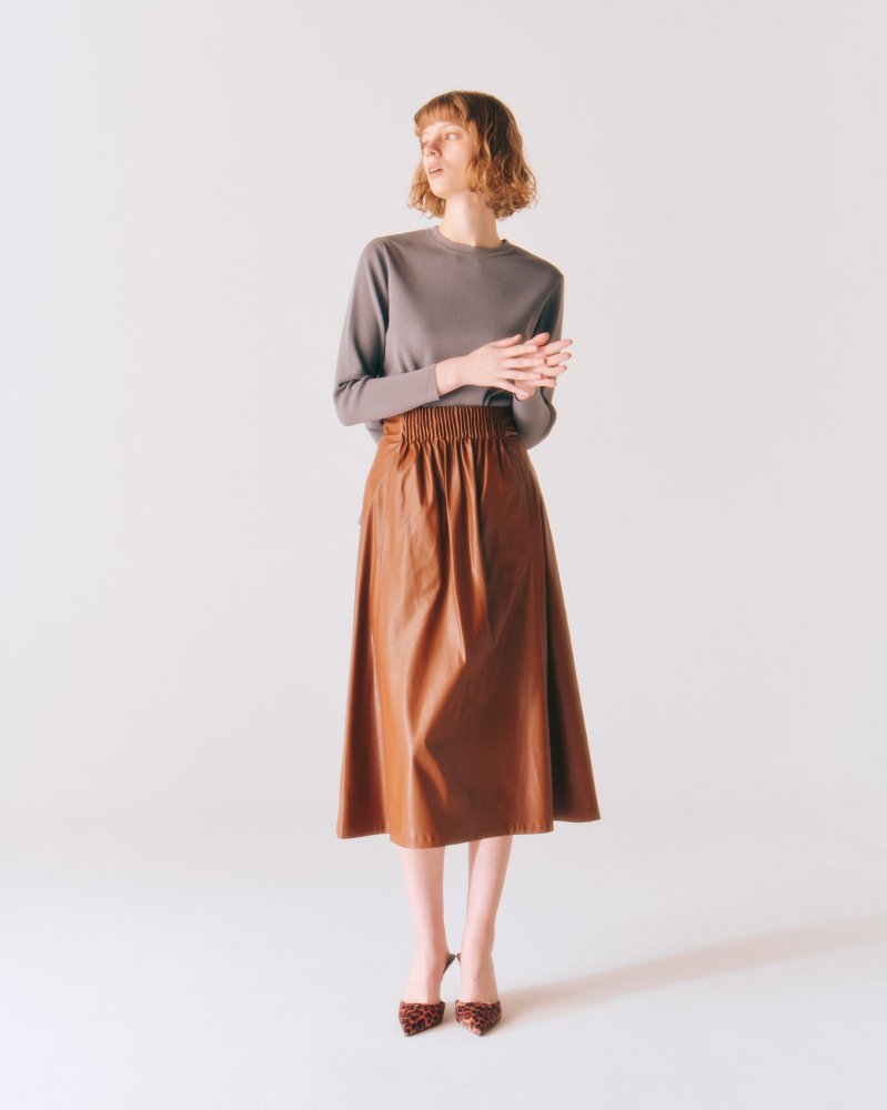 F/LEATHER TACKING FLAIR SKIRT