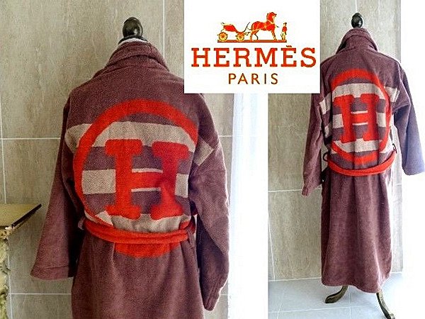 HERMES】 エルメス ジャパンタグ バスローブ ガウン Hマーク入り ブラウン×オレンジ お箱付き - kiyorita