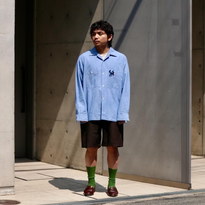 Unlikely Open Collar Work シャンブレー シャツ L Unlikely Open Collar Work シャンブレー シャツ L