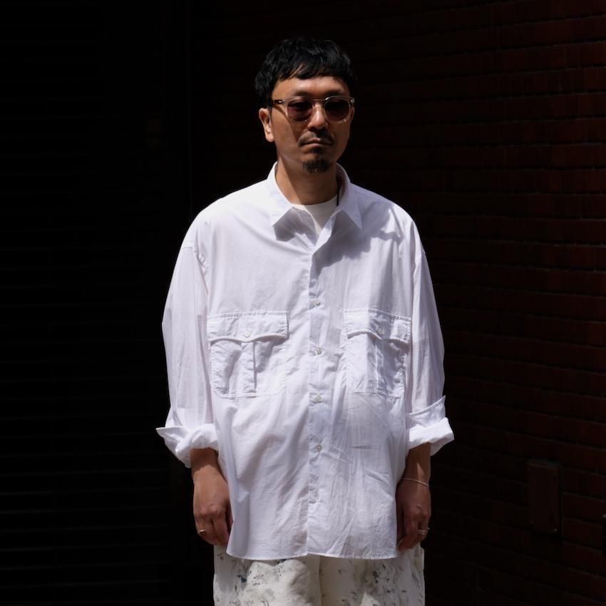 ポータークラシック ロールアップシャツ コットンリネン　ホワイト ROLL UP COTTON LINEN SHIRT (ALUMO)（ロール アップ コットン