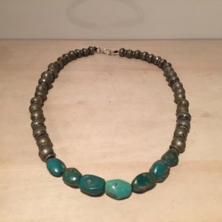 70s' Afghan Metal Parts & Turquoise Necklace