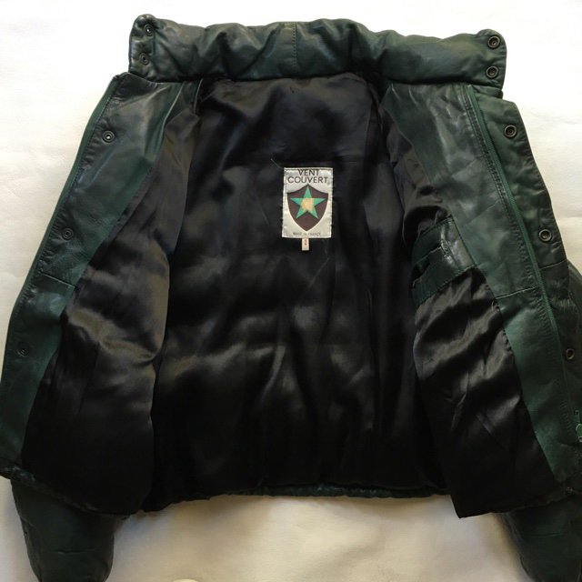 90年代 VENT COUVERT Leather Short Down JKT Moss Green MADE IN