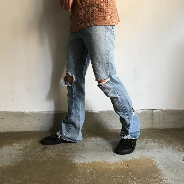 70年代 Levi's 646 ブーツカット デニム リペア W32 ボロボロ