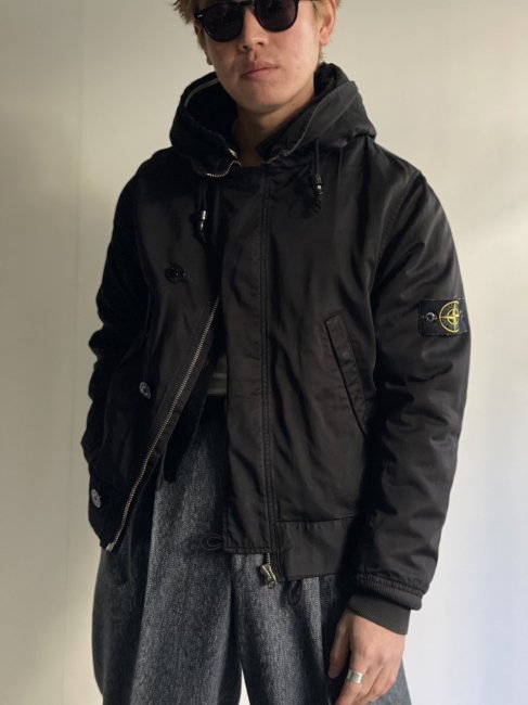 07's STONE ISLAND RASO GOMMATO Fooded Jacket BLACK 