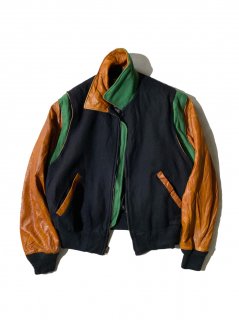 80's Reed Melton/Leather Zip-up Stadium Jacket MADE IN U.S.A. 