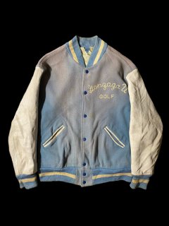 60's LASLEY KNITING CO. Melton/Leather Stadium Jacket SMOKY BLUEWHITE