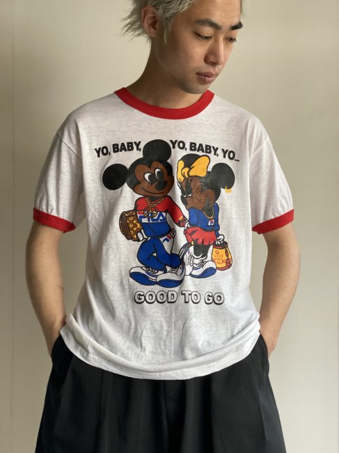 80's sportswear Boot Mickey&Minnie Trim T-shirt MADE IN U.S.A. 