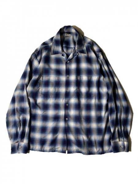GENERAL Ombre Check Rayon/Linen Open Collar Shirt BLUE - Lemontea 