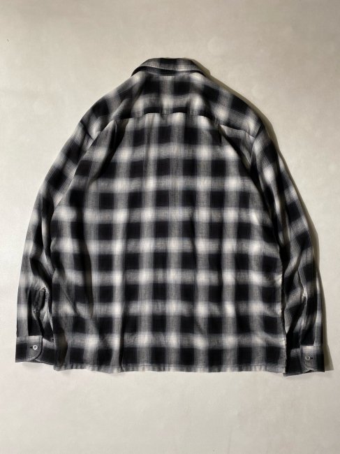 GENERAL Ombre Check Rayon/Linen Open Collar Shirt BLACK