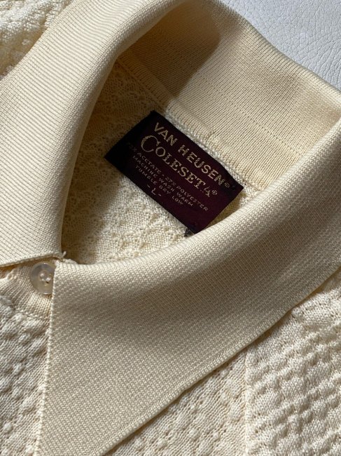 80's VAN HEUSEN COLESETA Summer Knit Polo Shirt IVORY - Lemontea