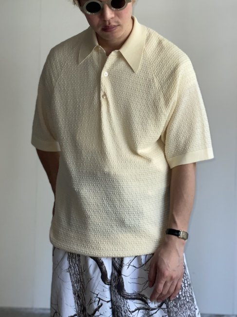 80's VAN HEUSEN COLESETA Summer Knit Polo Shirt IVORY - Lemontea