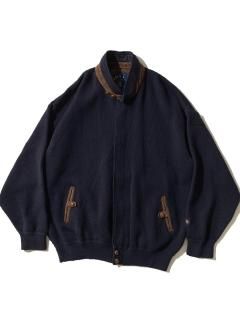 90s CLIPPER Rib Knit/Nubuck Leather Blouson NAVY 