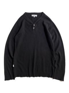 90's LONE ONES 100% Cashmere Henry-neck Knit BLACK MADE IN NEW ZEALAND
