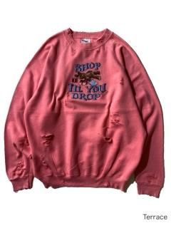 90s Embroidery Damage Sweat PINK XL MADE IN U.S.A.