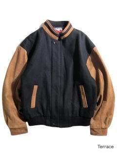 90's Melton/Leather Stand Collar Stadium Jacket MADE IN CANADA