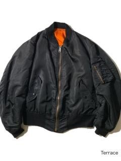 90's ALPHA BLACK/RESCUE ORANGE Reversible MA-1 Flight Jacket LARGE MADE IN U.S.A.