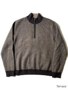 100% Cashmere Houndstooth Half-zip Knit